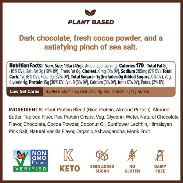 Atlas Energy Bar Dark Chocolate Sea Salt Flavor Keto Vegan Plant Based Nutrients