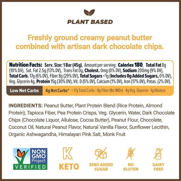 Atlas Energy Bar Peanut Butter Dark Chocolate Sea Salt Flavor Keto Vegan Plant Based Nutrition Label