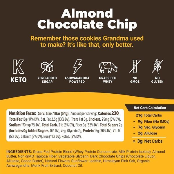 Atlas Protein Bar Almond Chocolate Chip Nutrition Label