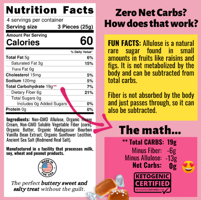 Scrummy Keto Friendly Caramels - Salted Nutrition Label